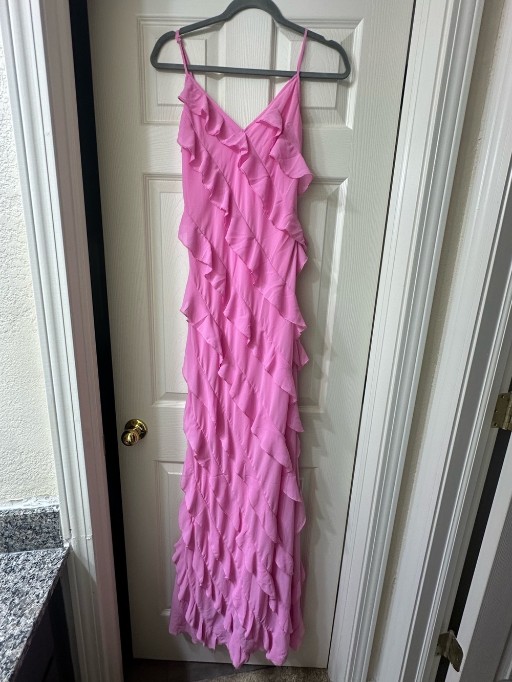 Altar'd State Pink Ruffle Slip Maxi Dress